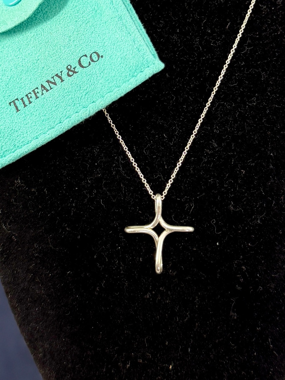 TIFFANY & CO. Elsa Peretti Sterling Silver Infinity Loop Cross Pendant Necklace